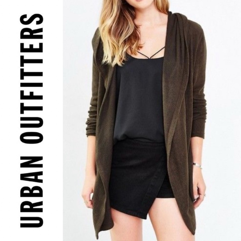 Urban Outfitters Silence + Noise Olive Green Hooded Open Front Cardigan Size S